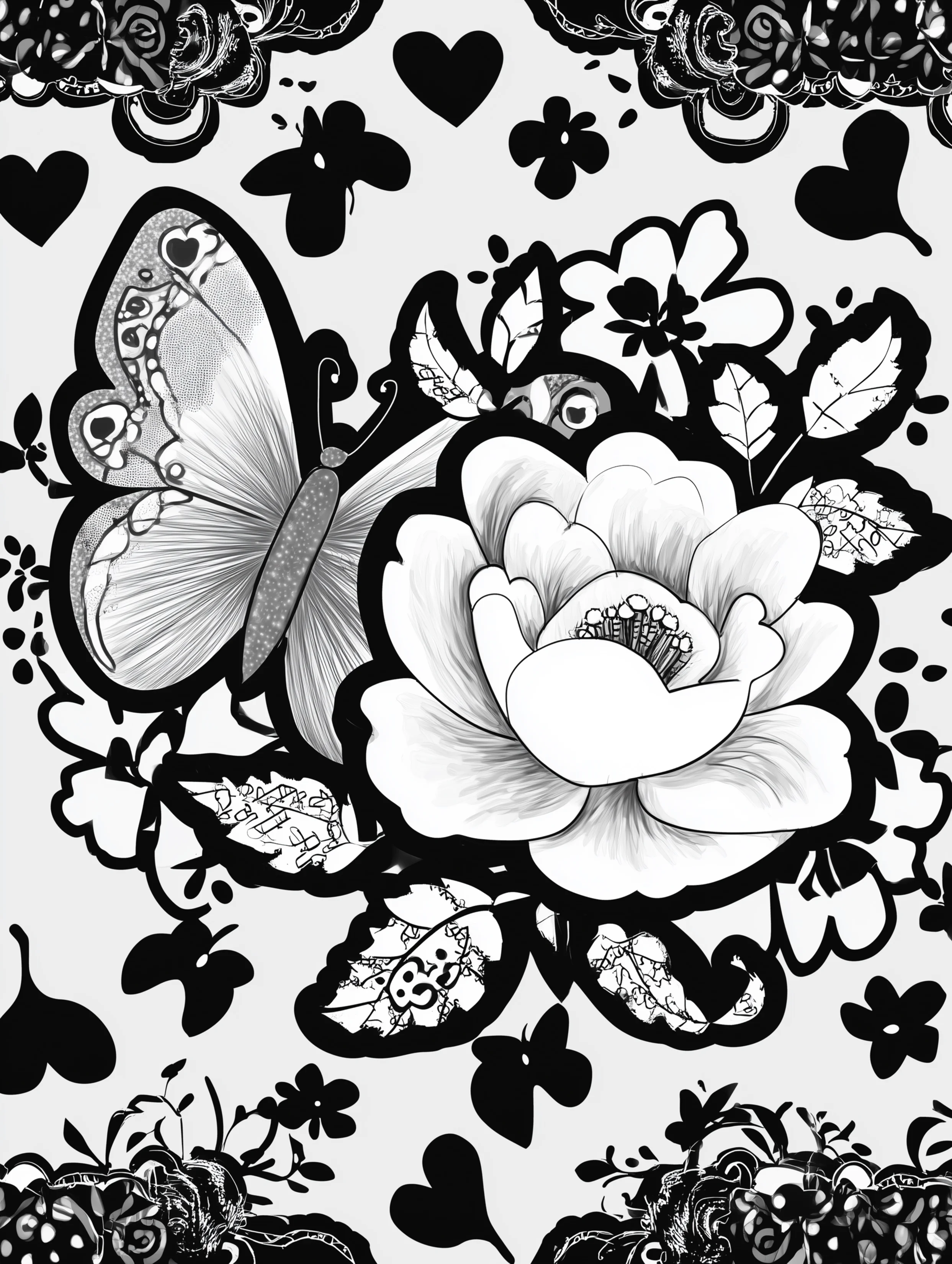 Free printable butterfly coloring page for adults featuring a butterfly with a large flower